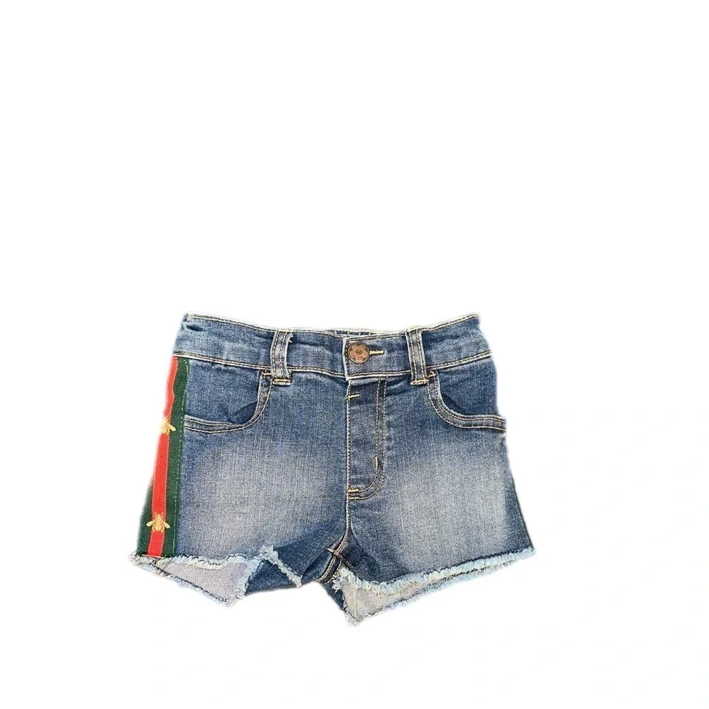 Toddler Denim Shorts W/ Green/Red Bee Side Ribbon - Picture 7 of 12